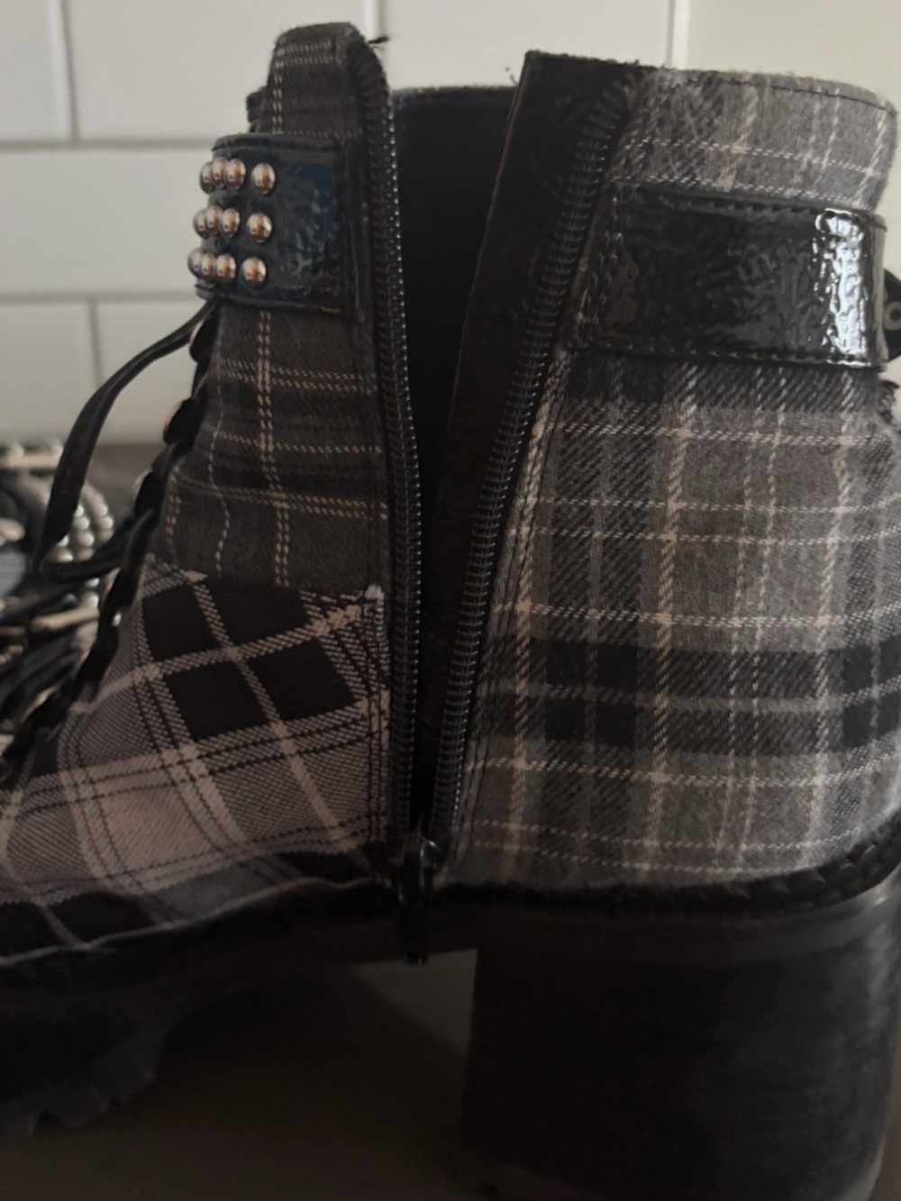 Jeffrey Campbell Helter Black/Grey Plaid Combat Boots - Picture 11 of 14